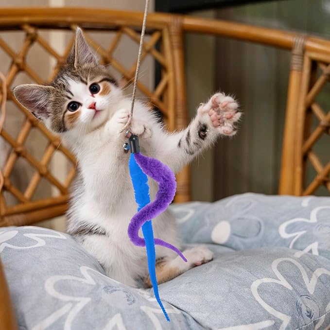 10 Packs Cat Worm Toy Refills Cat Wand Replacement Worms Interactive Cat Wand Replacement Cat Toys Interactivefor Teaser Play and Chase Exercise with Kitten(Multi Colored)