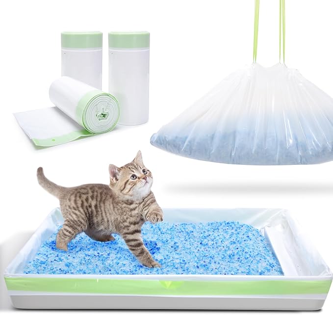 54 Count Cat Litter Liners for Pet Scoop free Litter Tray, Open/Hooded Litter Pan, Pull-out Litter Box Sliding Drawer, Drawstring Pet Waste Bags Heavy Duty - Tear & Leak Resistant, 37x12.5"