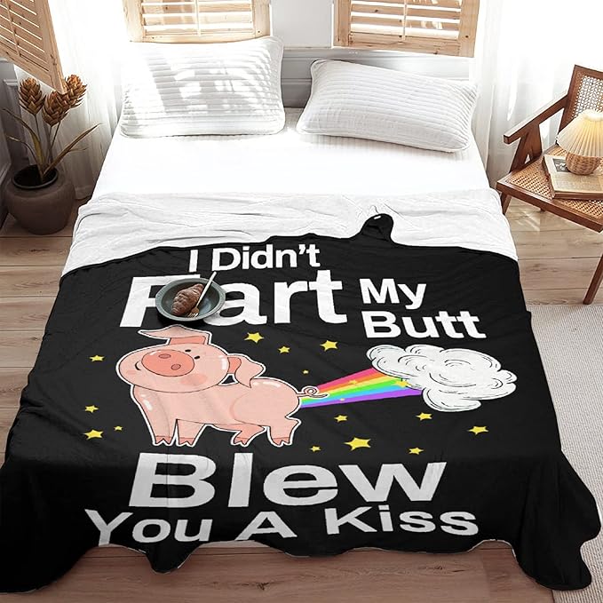 Pig Blanket Funny Gift for Men Women Soft Flannel Cozy Sherpa Blankets Funny Idea for Adult Pig Kiss Pattern Throws Funny Things for Teen Girls Boys Kids Bed Sofa Couch,60x80Inches