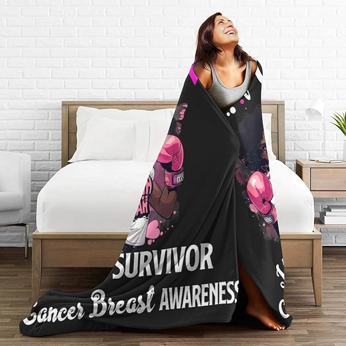 Breast Cancer Blanket Healing Throw Blanket Breast Cancer Chemo Decor Stuff Merch Cozy Print Flannel Fleece Soft Plush Fuzzy Warm Lightweight Bedding Breast Cancer Awareness Gifts for Women 50"X40"