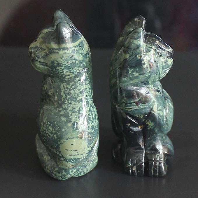 2'' Hand Carved Mixed gemstom cat Figurine Animal Carving (kambaba Jasper)