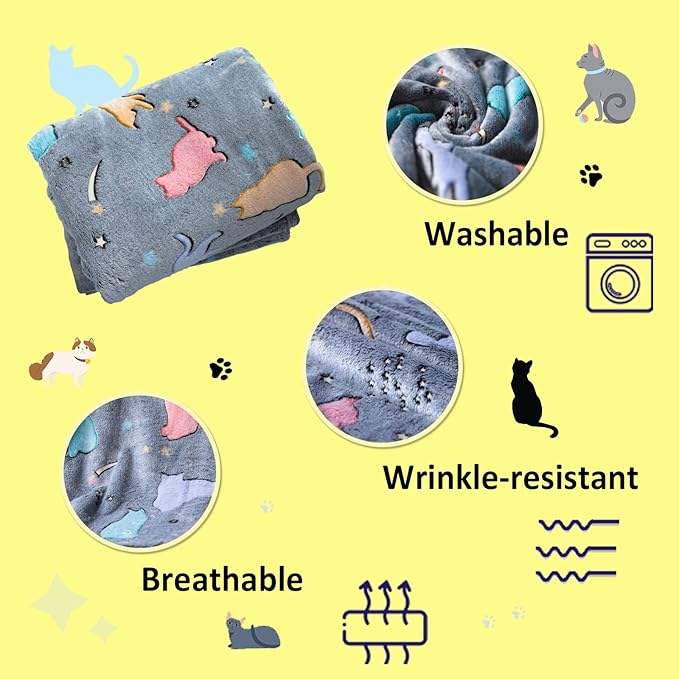 Best Gift Glow in The Dark Cute Cat Throw Blanket with Storage Bag, Soft Throw Blanket for Girls Boys, Birthday, Girls Blanket Kids Blanket,Day Care Home Travel Use,50"x60" Grey