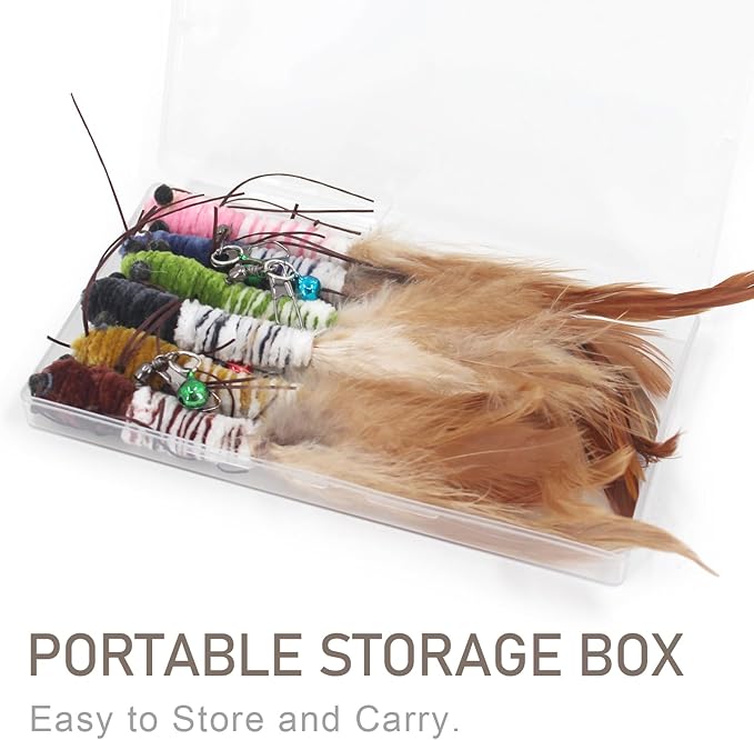 SONGWAY Insect Cat Toys with Feather - 6 Pieces Cat Feather Toy Refills, Cat Toy Wand Attachments, Cat Worm Toy, Wool Cat Toys, Interactive Cat Toys for Indoor Cats