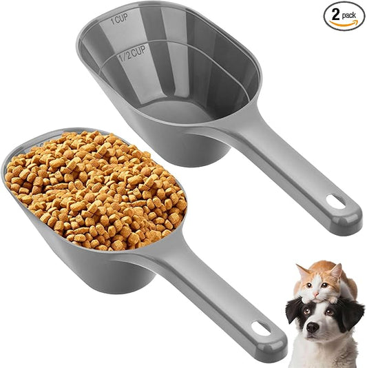 2 PACK Dog Food Scoop,1 Cup Capacity Pet Food Scoop With Measuring Lines For Dog, Puppy and Cat (Grey)