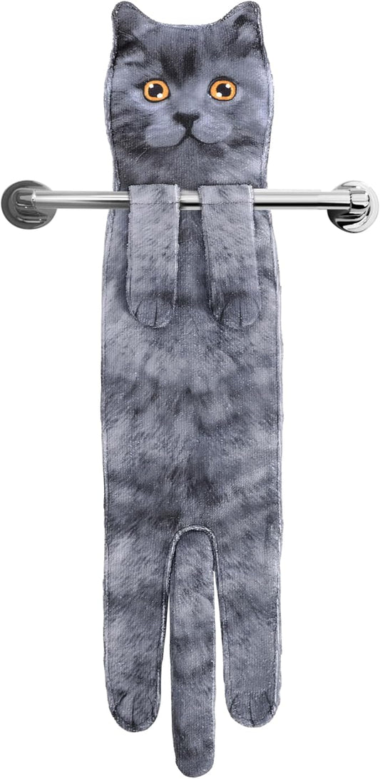 AGRIMONY Cat Funny Hand Towels for Bathroom Kitchen - Cute Decorative Cat Decor Hanging Washcloths Face Towels Super Absorbent Soft - Housewarming Birthday Christmas Fun Gifts for Women Cat Lovers