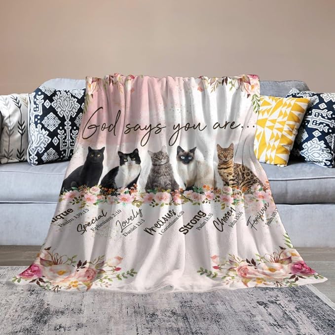 Cat Blanket Cat Gifts for Girls Boys Woman Kids Cat Lover God Says You are Throw Blankets Soft Blanket Warm Fleece Flannel Plush Blankets for Bed Sofa Couch 60"x80"