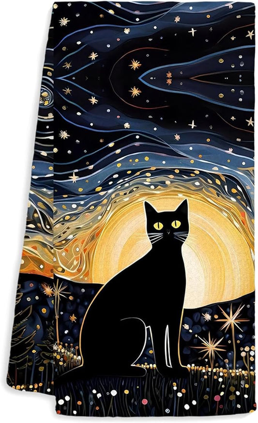 Black Cat Kitchen Towels - Black Cat Decor,Cat Kitchen Decor,Black Cat Gifts for Women,Cat Dish Towels,Cat Hand Dish Tea Towels 16×24 Inch,Cat Gifts for Cat Lovers,Cat Towels for Women, Small