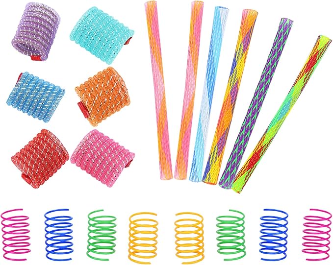 WishLotus Spring Cat Toys, Colorful Cat Spring Toy and Cat Tube Toy Telescopic Cat Mesh Pole Cat Jumping Toy Flexible & Shapable Kitten Chew Toys to Kill Time (10pcs)