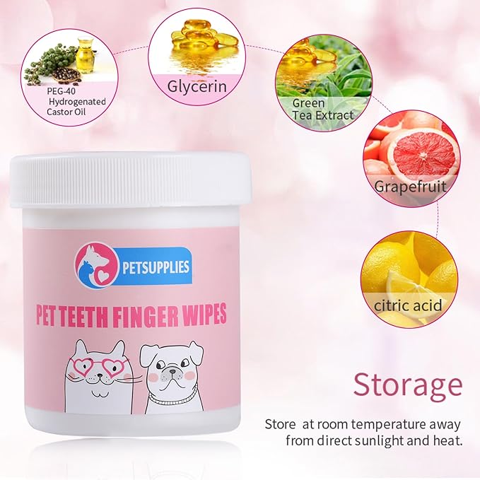 50pcs Dog Teeth cleaning Wipes,Finger Toothbrush for Dogs, Clean Tartar Reduce Plaque, Fresh Breath, Suitable for Dog and Cat Dental Careand Other Pet （50pcs）