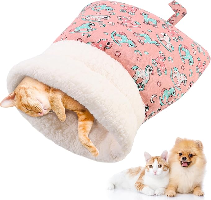 Cat Sleeping Bag for Indoor Cats, Cozy Cat Winter Sleeping Bag, Winter Cat Sleeping Bag, 360° Warm Semienclosed Soft Plush Large Cat Sack for Cats up to 7.5kg/16lbs