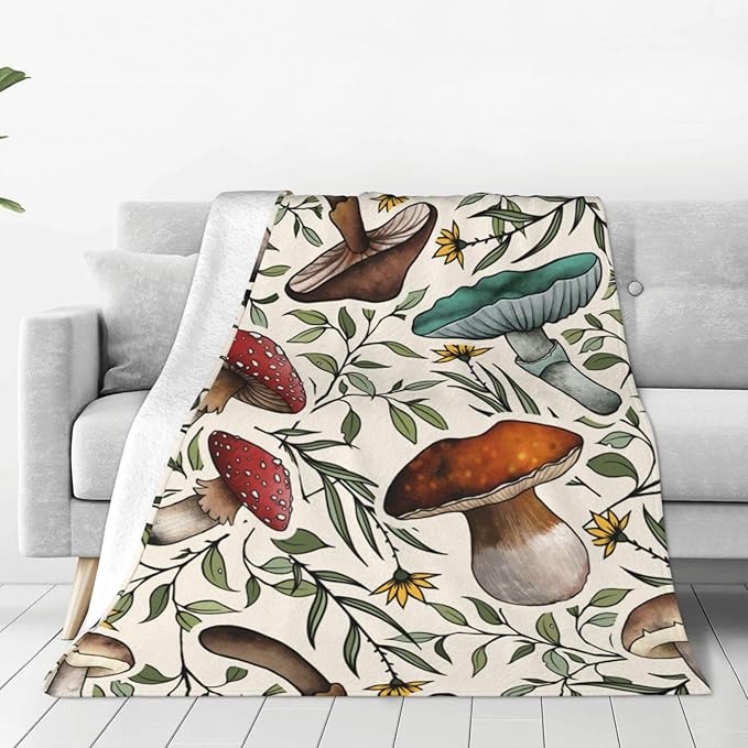 Ultra-Soft Microfiber Throw Blanket 330 GSM Fuzzy Fleece Blanket for Adults Kids Gift Couch, Sofa, Bed Mushroom 50"x40"