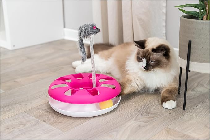 TRIXIE Crazy Circle with Plush Cat Toy on Spring, Interactive Cat Toy, Cat and Mouse Toy, Exercise Toy, Pink (Pink)