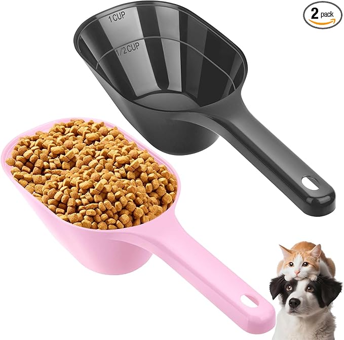 2 Pack Dog Food Scoop, 1 Cup Pet Food Scoop With Measuring Lines (Black and Pink)
