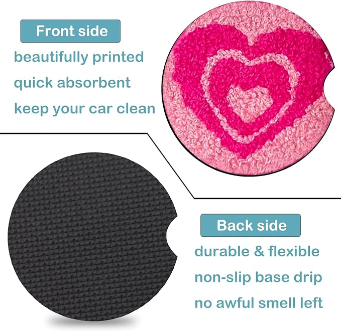 Car Coasters for Cup Holders,2 Pack Love Car Cup Holder Coasters,2.75" Universal Size Anti Slip Rubber Mat,Automotive Cup Holder Decal Decor Accessories,Gifts for Her Wife Birthday Anniversary