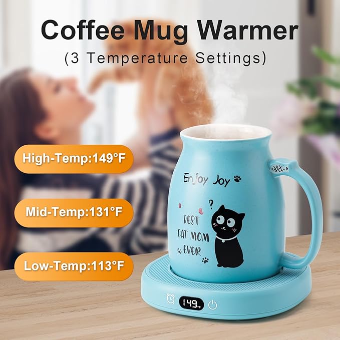 Bsigo Coffee Mug Warmer & Best CAT MOM Ever Mug Set, Tea Cup Warmer for Desk Candle Melter Wamer Beverage Coffee Warmer with 3 Temp Settings, 8H Auto Shut Off, Mom Mother Birthday Womens Mothers Day
