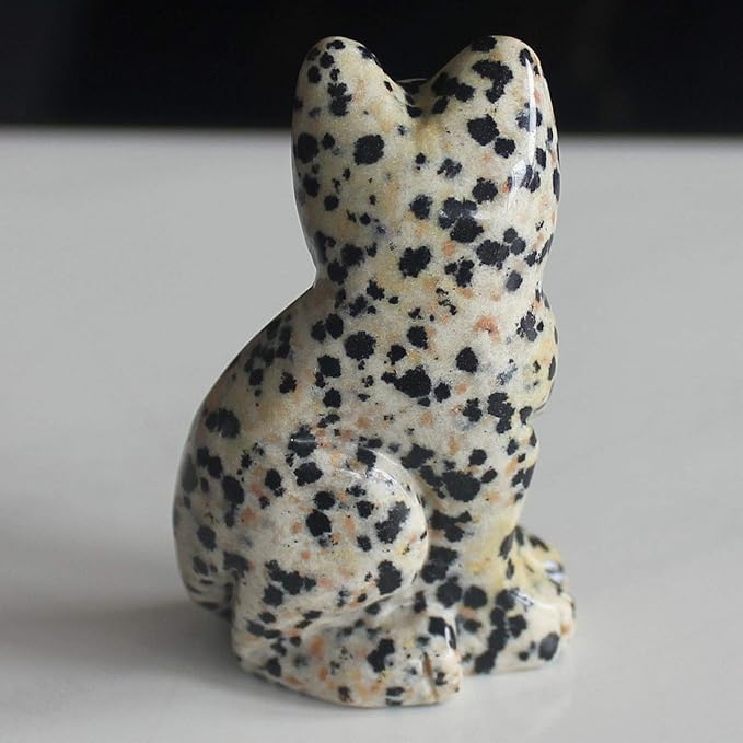 2‘’ Hand Carved Mixed Gemstone Crystal cat Figurine Animal Carving (Dalmation Jasper)