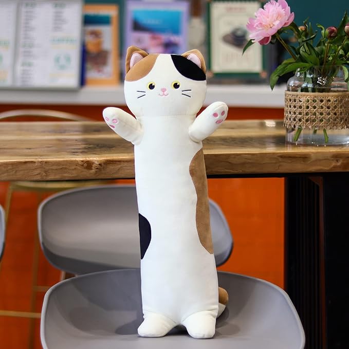 Long Cat Plush Boby Pillow, 22inch Kawaii Cartoon Cat Boby Pillow Kitten Stuffed Animals for Girls, Cute Sleeping Gift for Kids, Toddler, Adult Birthday Gifts