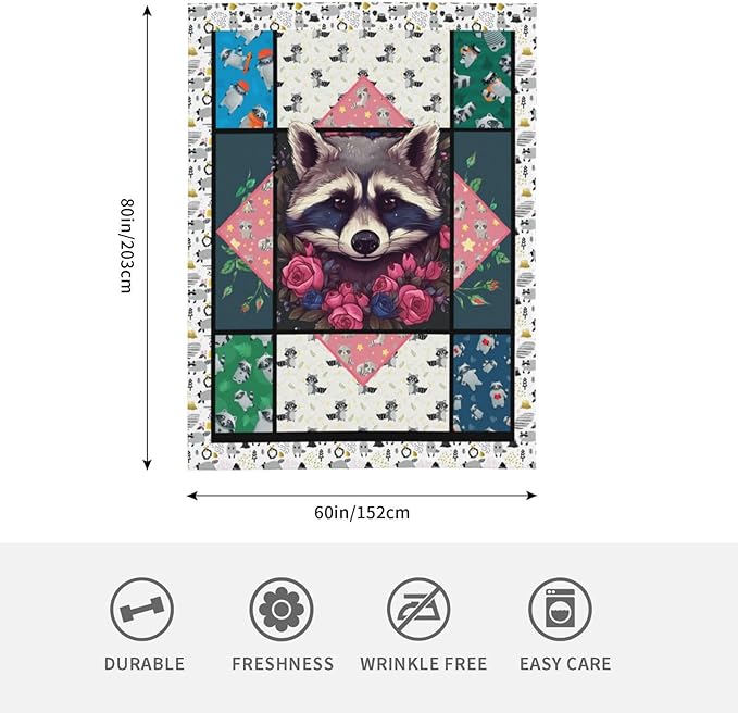 Raccoon Blanket Cute Raccoon Throw Blanket Ultra Soft Cozy Fleece Gift Fuzzy Plush Bedding Blankets for Kids Teens Adults Girls Boys Women Men 80"x60"