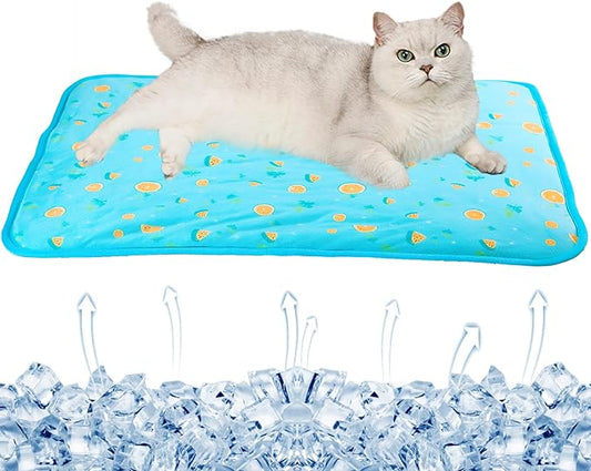SEIS Dog Ice Pad Ice Silk Cats Kennel Mat Pet Cooling Pad Summer Cool Bamboo Mat Breathable Pad (Blue Fruit, S