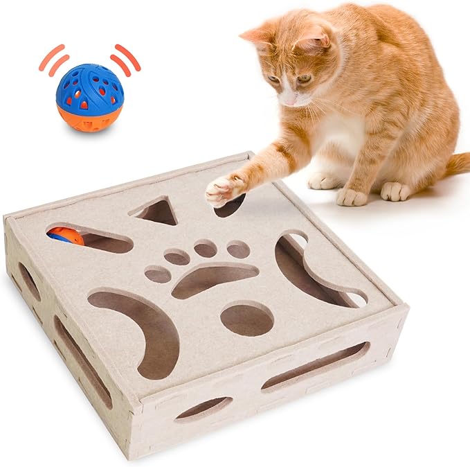 PETKARAY Cat Puzzle Toy, Interactive Cat Toys for Indoor Cats, Kittern Ball Toy with Soft Felt Maze Game Puzzle Box