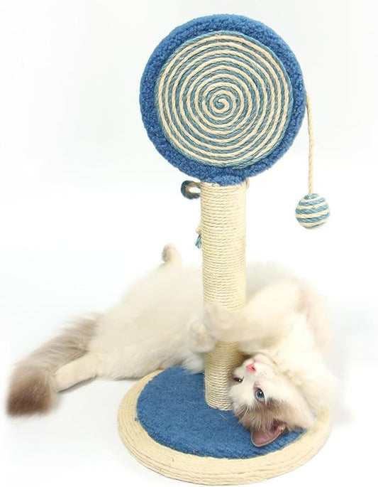 Cat Scratching Post, 22” Cute Kittens Scratch Posts with Hanging Ball, Sturdy Post & Stable Base, Ideal for Indoor Cats, Small & Large Sizes Kitty Available