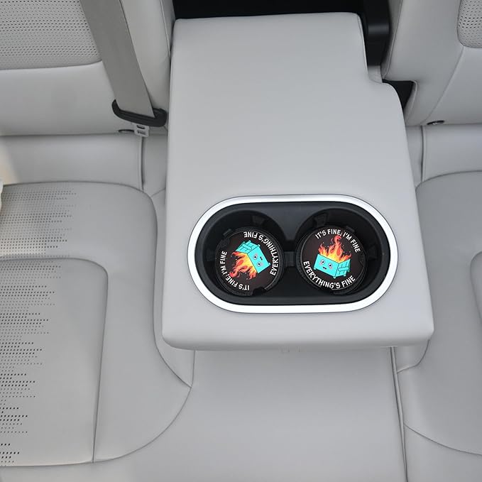 Car Coasters for Drinks Absorbent,2 Pack Cup Holders,2.56" Ceramic Stone & Non-Scratch Cork Base Coasters,Auto Accessories for Women & Men,Fire Dumpster It's Fine I'm FineEvervthing