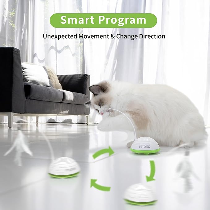 PETGEEK Automatic Cat Toy, Interactive Cat Toy with Mouse Sound Squeaky, Kitty Toys for Cat Small, Feather Cat Toys for Indoor Cats, Best Gift for Birthday, Thanksgiving, Christmas, New Year