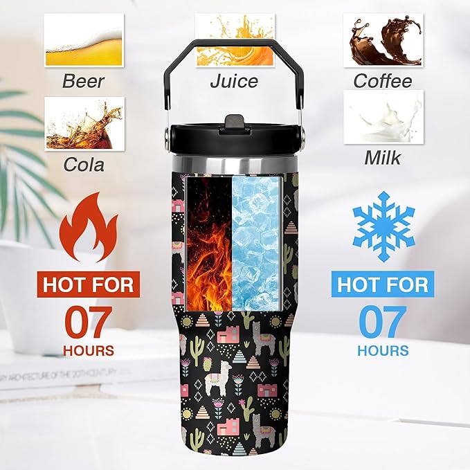 30 Oz Llama Tumbler with Handle and Straw, Alpaca Mug Insulated Llama Coffee Mug, Double Wall Stainless Steel Llama Cup, 30 Oz Llama Mugs with Handle and Straw for Women Gifts