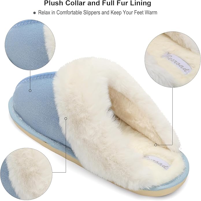 Besroad Winter Fuzzy House Slippers Sandals Plush Faux Fur Fluffy Flats Slippers Warm Slide Shoes for Women