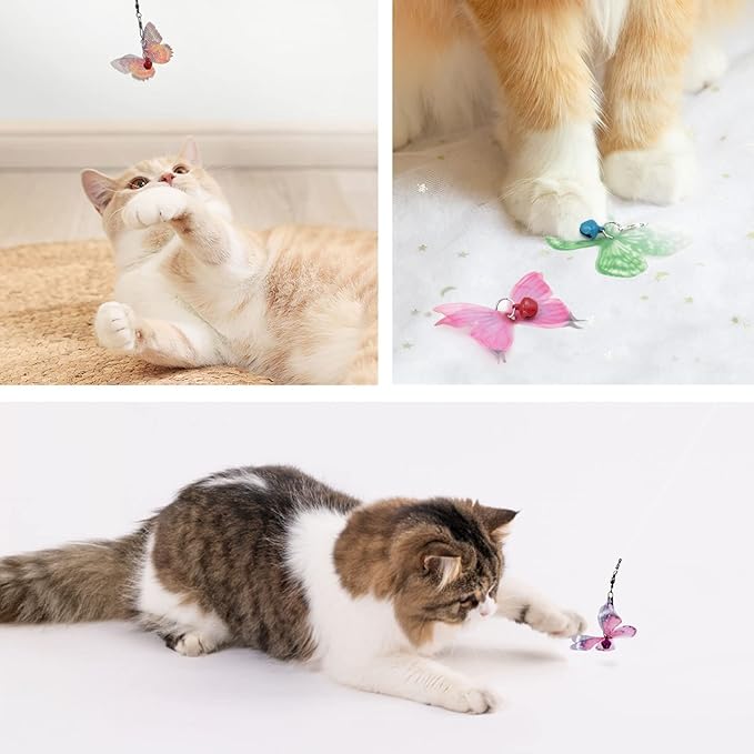 SONGWAY Cat Butterfly Toys - 13 Pieces Cat Toy Set, Retractable Cat Wand Toy with Replacement Refills with Bell, Interactive Cat Toys for Indoor Cats Kittens