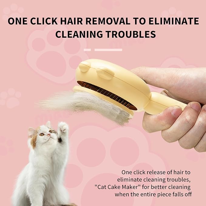 Cat & Pet Grooming Slicker Brush with Release Button - Cleaner for Long & Short Fur on Cats, Kittens, and Dogs (Yellow)