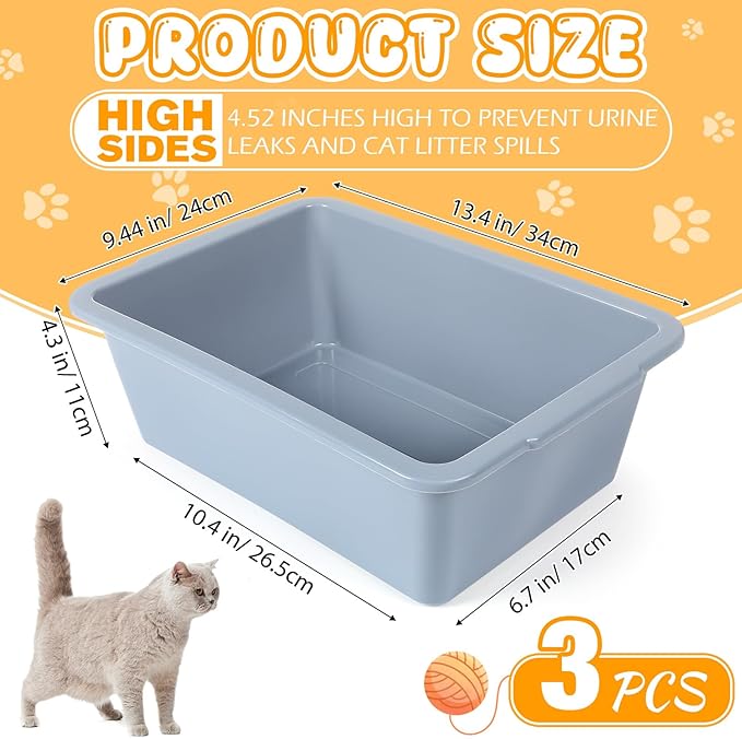3 Pcs Small Kitten Litter Box Cat Litter Pan Plastic Open Cat Litter Box Waterproof Travel Toilet for Pet Cattery Small Medium Size Cats Puppies, Gray