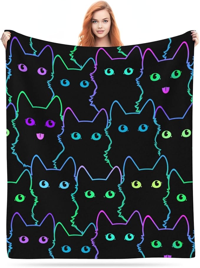 Cute Cat Silhouettes Neon Blanket, Soft Blankets Flannel Bed Throw Cozy Lightweight Plush Gifts For Kids Boys Girls Women Men Sofa Couch Bedroom Living Rooms Warm All Season, Home Decor, Small 50"x40"