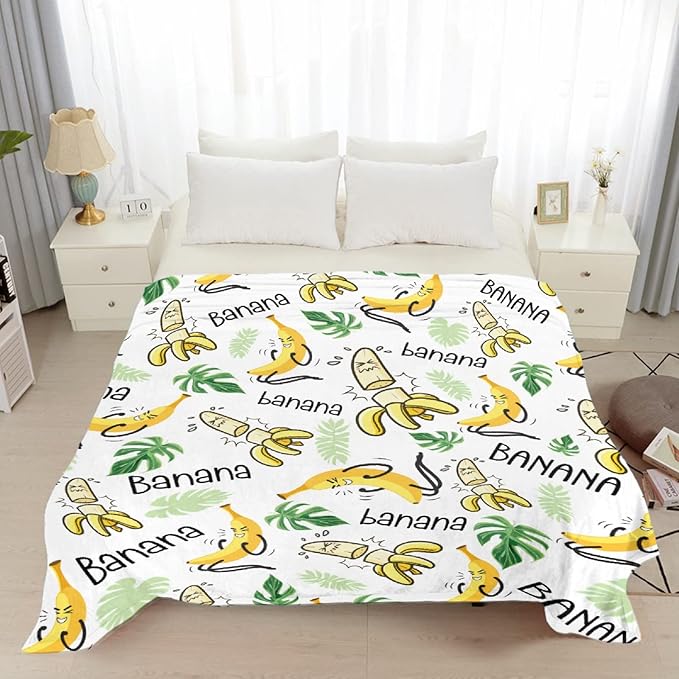 Funny Banana Throw Blanke,Fruit Gift for Men Women Adults Soft Warm Lightweight Quilt for Bed Sofa Couch Car Room Decoration 120 x 90in for Family
