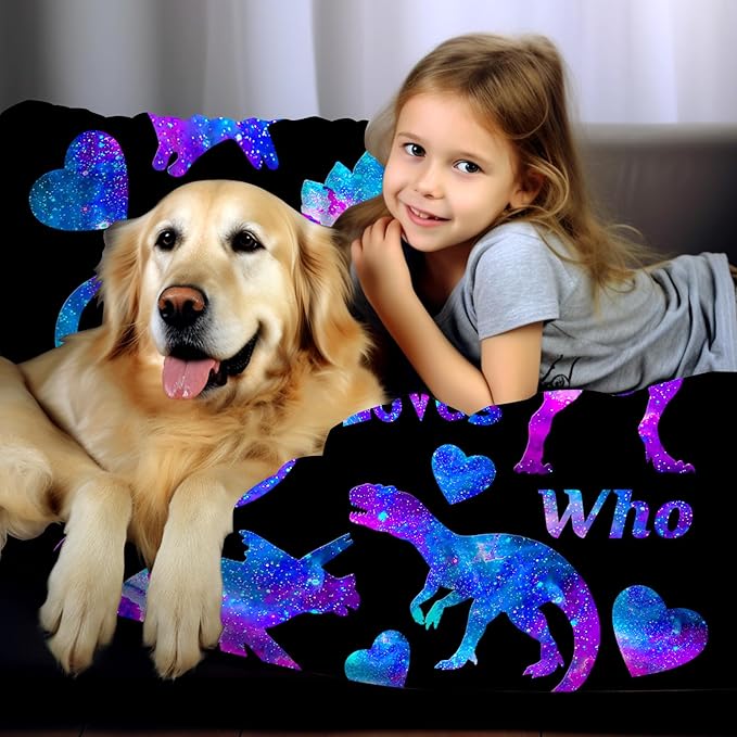 Soft Cozy Flannel Dinosaur Throw Blanket - Just A Girl Who Loves Dinosaurs Bedding Decor for Lover Girls Women Adults - Warmth Gifts 80"x60"