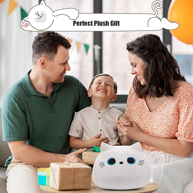 10'' Soft Cute White Cat Plush Toys, Soft Squishy Plushies, Perfect Home Decoration Gift for Cat Lovers, Kids, Boys, Girls (White, 10 Inch)