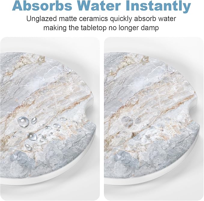 2 Pack Car Cup Holder Coaster, 2.63 inch Anti Slip Insert Absorbent Ceramic Car Coaster with Cork Base and Finger Notch, Cute Car Accessories Interior for Women, Cute Car Coasters., CH0025