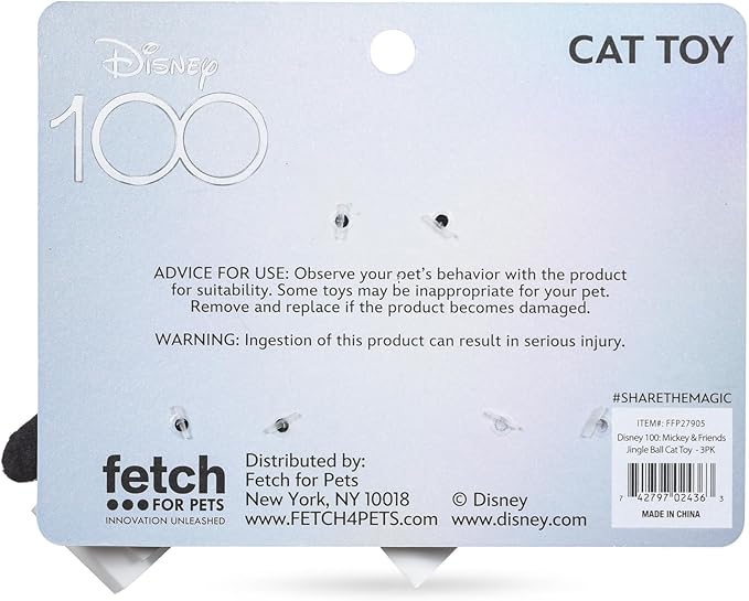 3 Piece Jingle Ball Cat Toys, 1.5in | Disney Cat Toys | Mickey Mouse, Goofy, and Donald Duck Cat Ball Toys with Bells and Catnip for Cats Inspired by Mickey and Friends