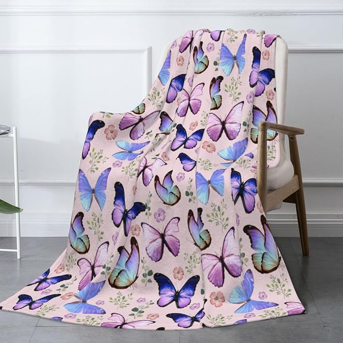 Butterfly Throw Blanket Soft Warm Flannel Fleece Bed Blanket Gift for Men Women Girls Boys Chair Couch 60"x50"