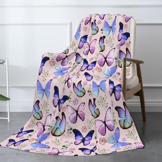 Butterfly Throw Blanket Soft Warm Flannel Fleece Bed Blanket Gift for Men Women Girls Boys Chair Couch 60"x50"