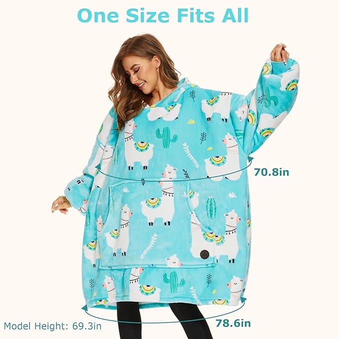 THREE POODLE Wearable Blanket Hoodie for Women, Oversized Sherpa Sweatshirt Blanket for Adults Men, Warm Cozy Alpaca Hooded Blanket, Gifts for Mom Girlfriend Sister