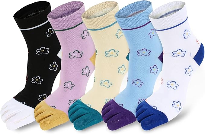 Benefeet Sox Toe Socks Women Men Cute Cat Five Finger Socks for Girls Colorful Cotton Ankle Athletic Running Socks with Toes