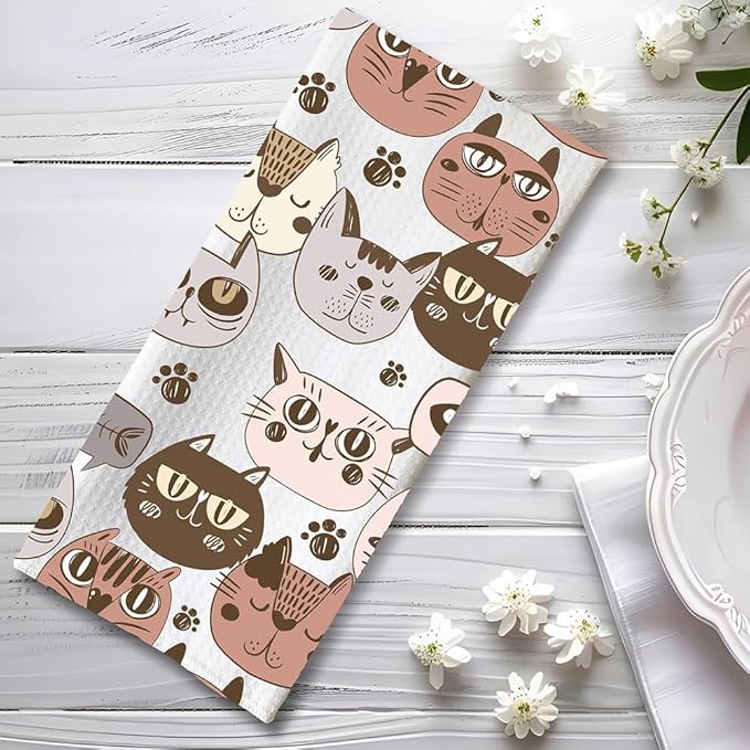 Cat Towels,Cat Hand Towel,Cat Kitchen Towels,Cat Dish Towels,Cat Kitchen Accessories,Cute Dish Towels For Kitchen,Cat Gifts for Women,Funny Kitchen Towels,Cat Mom Gifts-Gifts For Cat Lovers For Women