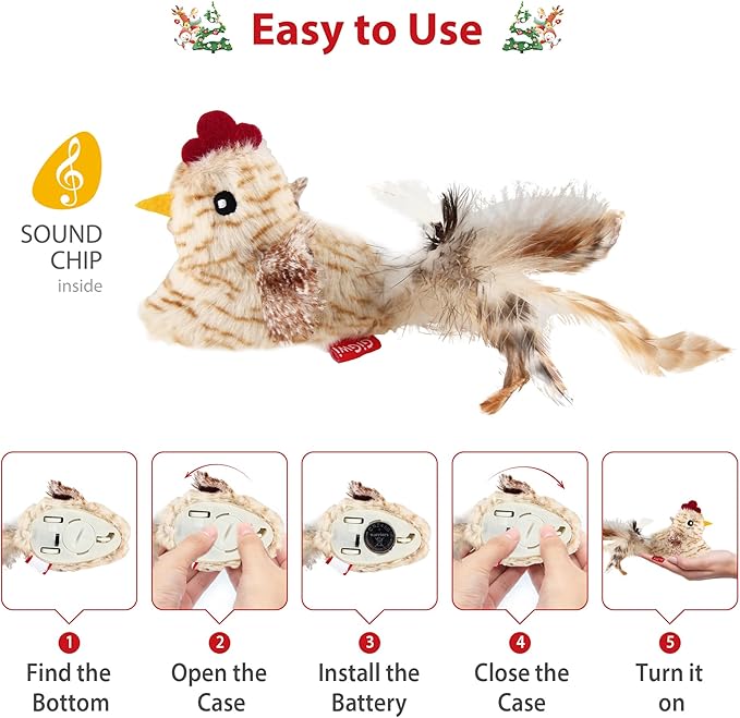 Gigwi Interactive Cat Toys for Indoor Cats, Cat Mouse Toys 2 Pcs with Electronic Realistic Squeaky Sound, Automatic Moving Kitten Toys Electric Mice Toy Self Play Exercise(Brown Ears& Chicken)