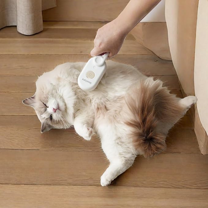 Improved 3-in-1 Steam Grooming Brush for Dogs & Cats: Hair Remover, Cleaning Brush and Massaging, Water Brush for Shedding, Sutiable for indoor Haired Cats, Dogs and Rabbits. (Khaqi)