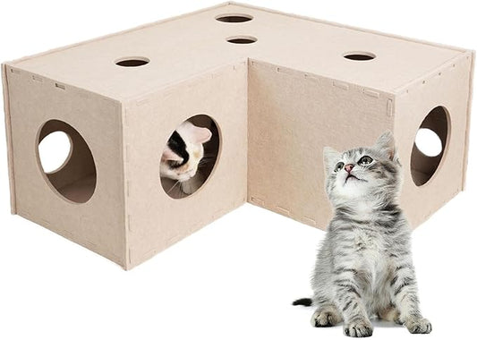 Cat Tunnel, Aberatail Cat Hideaway Tunnels for Indoor Cats, Soft Felt Cat Toy with Interactive Peek Hole, Cat Cave and Cube for Small Medium Large Cats