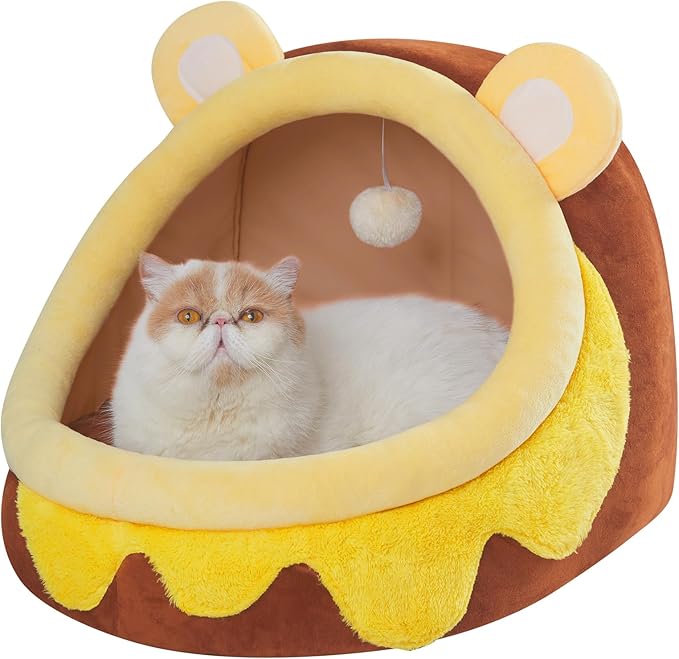 Jiupety Cute Cat Bed Honey Pot, Cat Bed for Indoor Cat, Soft Cozy Cat Bed Cave Fit for Many Cats and Puppy, Honeypot, L.