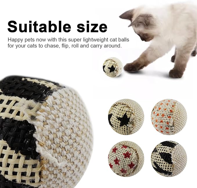 Canvas Cat Toys Balls, Cat Toys for Indoor Cats, Interactive Cat Chew Toys for Cat Kitty Kitten,4 Pack