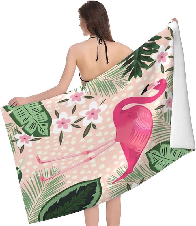 Flamingo Microfiber Beach Towel for Women/Adults, Cute Personalized Beach Towels Bulk, Big Extra Large Beach Towels Oversized Clearance, Quick Dry Sand Free Pool Towel 30"x 60"