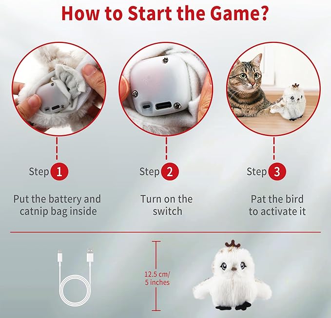 Gigwi Interactive Flapping Cat Toys Catnip, Electronic Flappy Toys Motion Activated, Automatic Cat Toys for Indoor Cats, USB Rechargeable Cat Enrichment Toy for Hunting and Kicker, Bird Prince